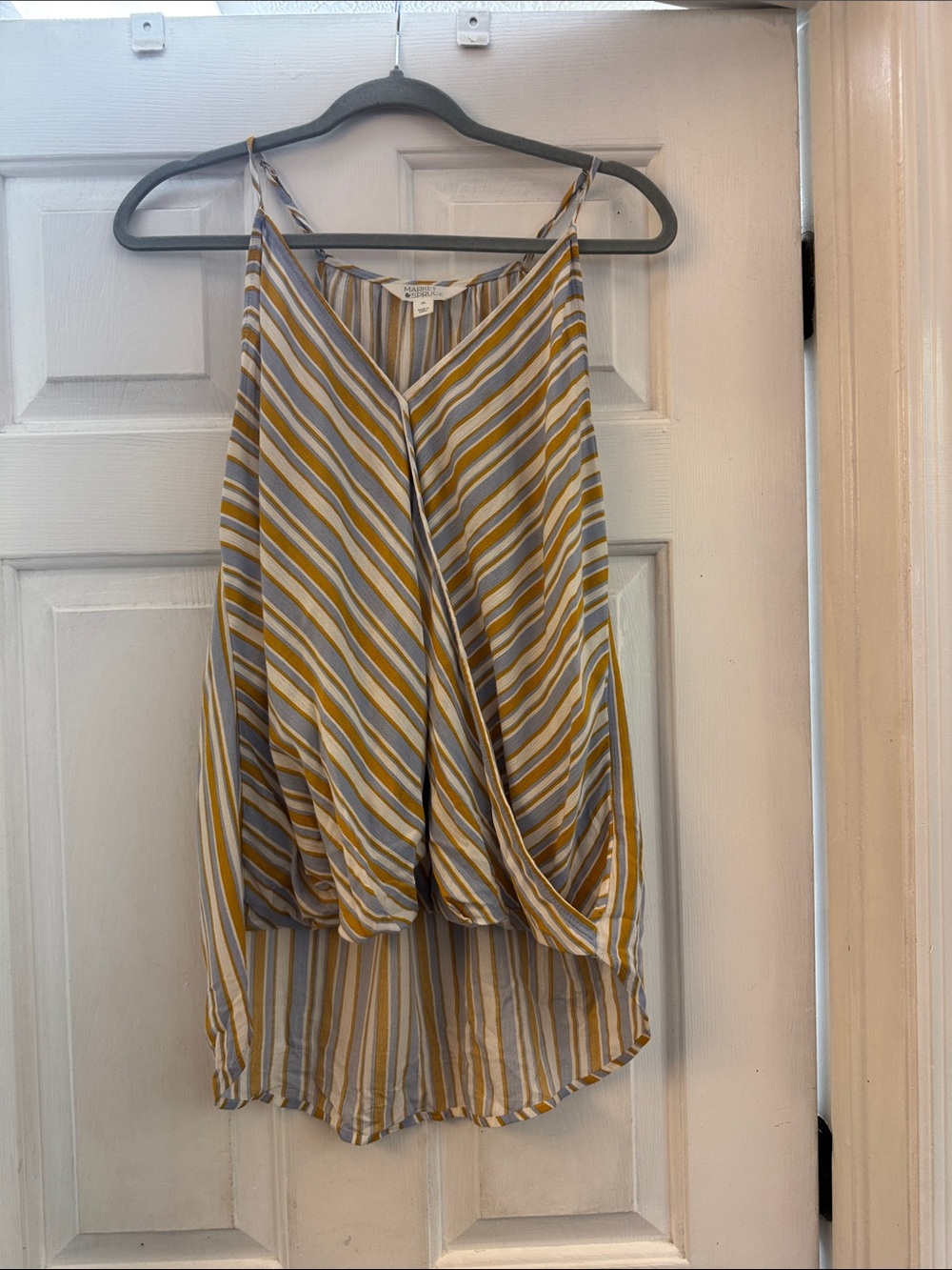 Maurices Yellow and Gray Striped V-Neck Spaghetti Strap Tank
